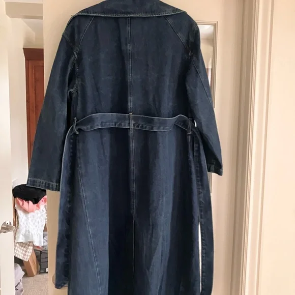 Paper Heart Boretto Long Denim Trench Coat with Belt - Dark Blue - Picture 2 of 12